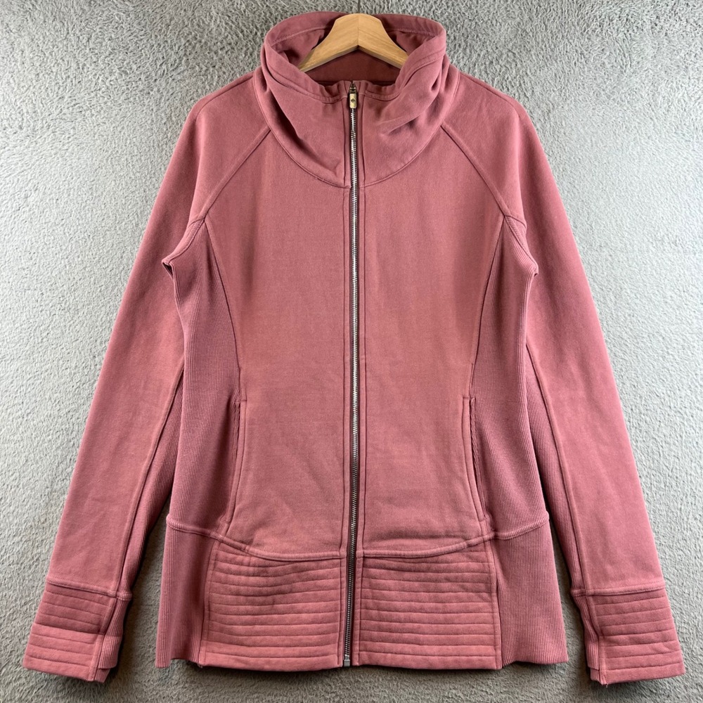 Lululemon Pink Full Zip Funnel Neck Quilted Hem Athletic Jacket Womens Size 10